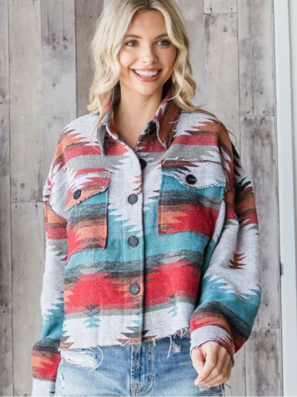 Aztec Cropped Button-Up Veveret Jacket | small-medium